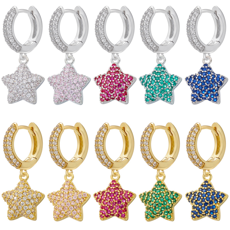 1 Pair Casual Elegant Pentagram Plating Inlay Copper Zircon 18k Gold Plated display picture 11
