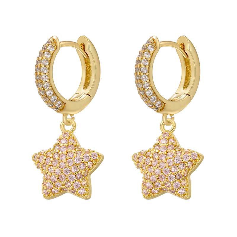 1 Pair Casual Elegant Pentagram Plating Inlay Copper Zircon 18k Gold Plated display picture 7