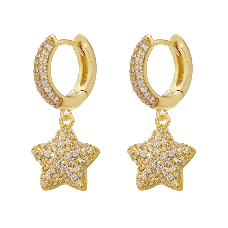 1 Pair Casual Elegant Pentagram Plating Inlay Copper Zircon 18k Gold Plated display picture 6