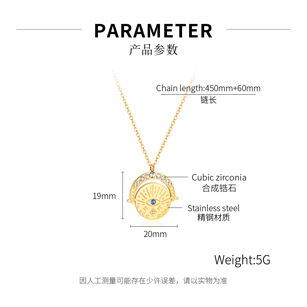 Acero Inoxidable 304 Estilo Vintage Estilo Simple Embutido Ojo Del Diablo Piedras Preciosas Artificiales Collar Colgante display picture 14