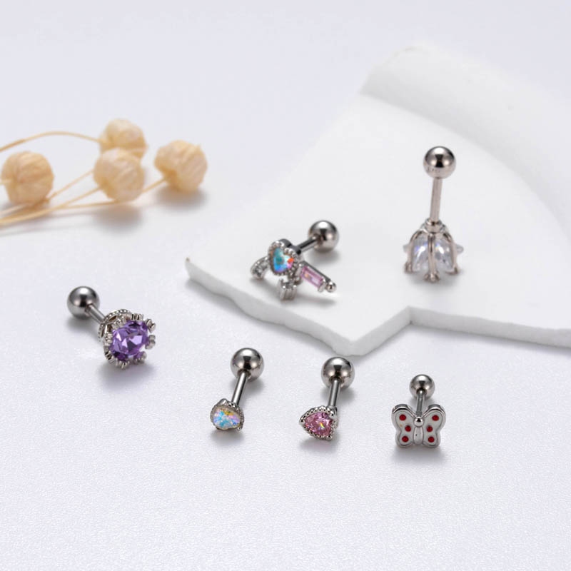 1 Piece Lady Classic Style Heart Shape Flower Butterfly Plating Inlay Copper Zircon Ear Studs Cartilage Earrings display picture 5