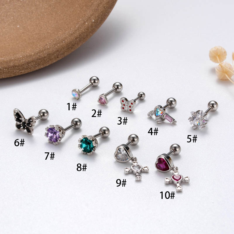 1 Piece Lady Classic Style Heart Shape Flower Butterfly Plating Inlay Copper Zircon Ear Studs Cartilage Earrings display picture 2