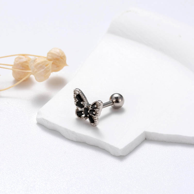 1 Piece Lady Classic Style Heart Shape Flower Butterfly Plating Inlay Copper Zircon Ear Studs Cartilage Earrings display picture 9