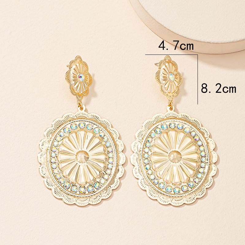 1 Pair Retro Oval Flower Plating Inlay Alloy Artificial Rhinestones 14k Gold Plated Drop Earrings display picture 5