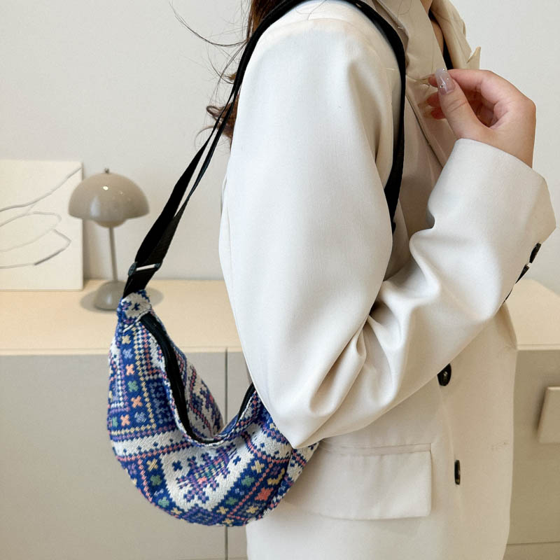 Women's Canvas Lingge Vintage Style Dumpling Shape Zipper Shoulder Bag Crossbody Bag display picture 2