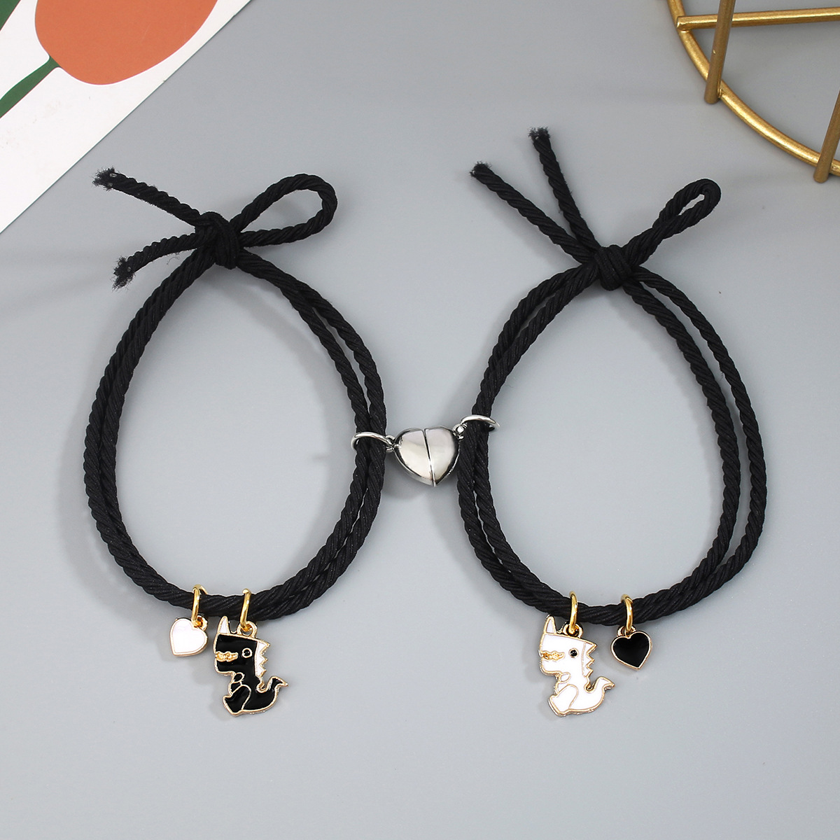 Cartoon Style Animal Stainless Steel Rubber Band Rope Handmade Couple Wristband display picture 2