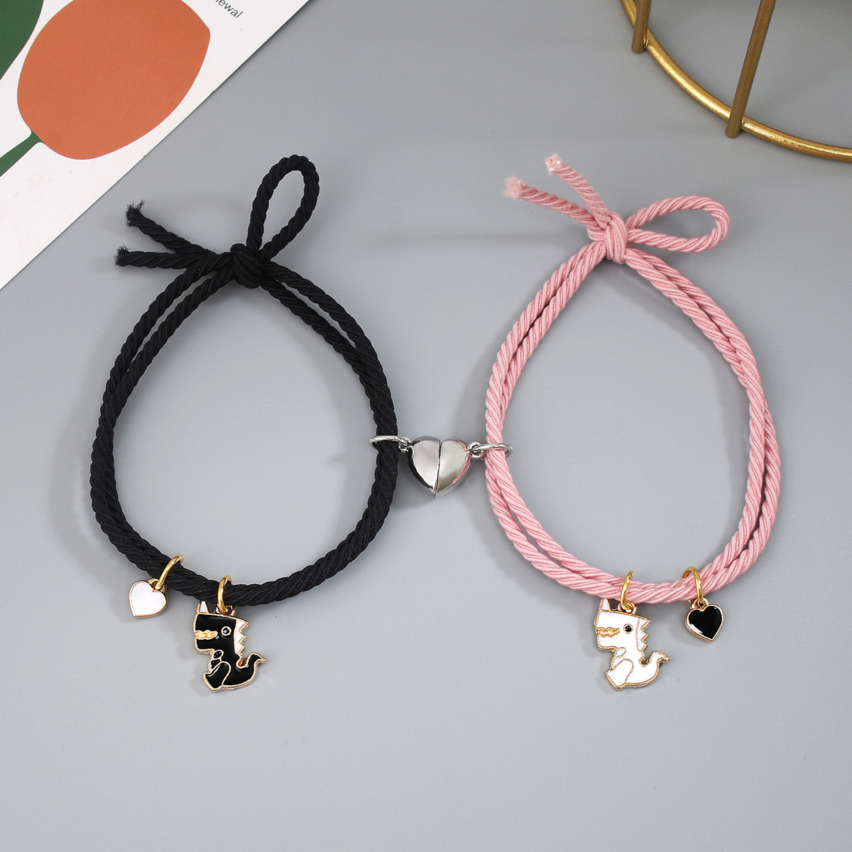 Cartoon Style Animal Stainless Steel Rubber Band Rope Handmade Couple Wristband display picture 3