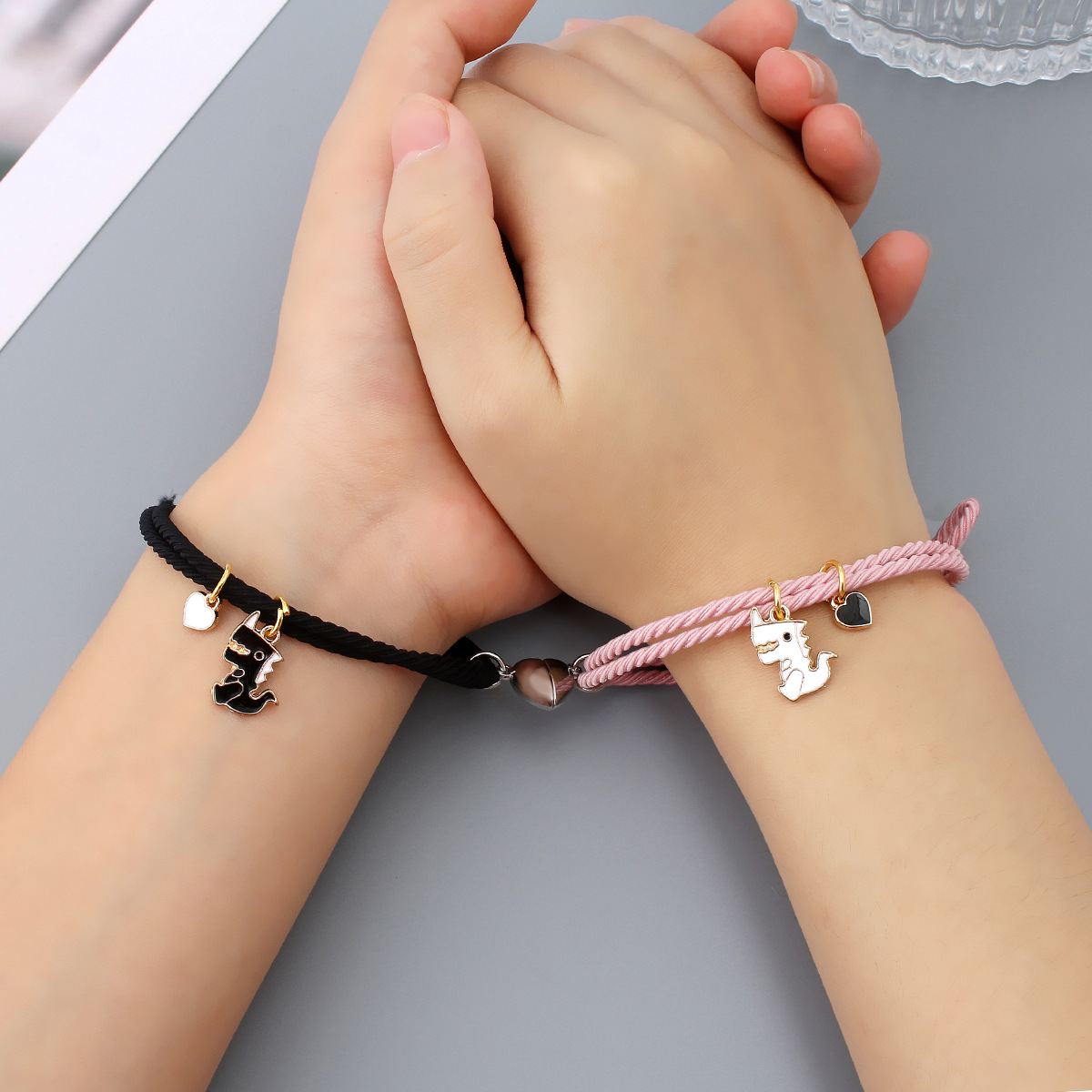 Cartoon Style Animal Stainless Steel Rubber Band Rope Handmade Couple Wristband display picture 5