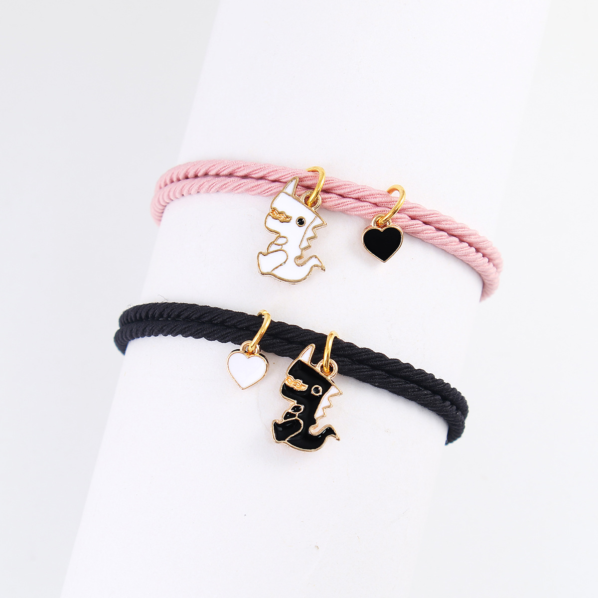 Cartoon Style Animal Stainless Steel Rubber Band Rope Handmade Couple Wristband display picture 6