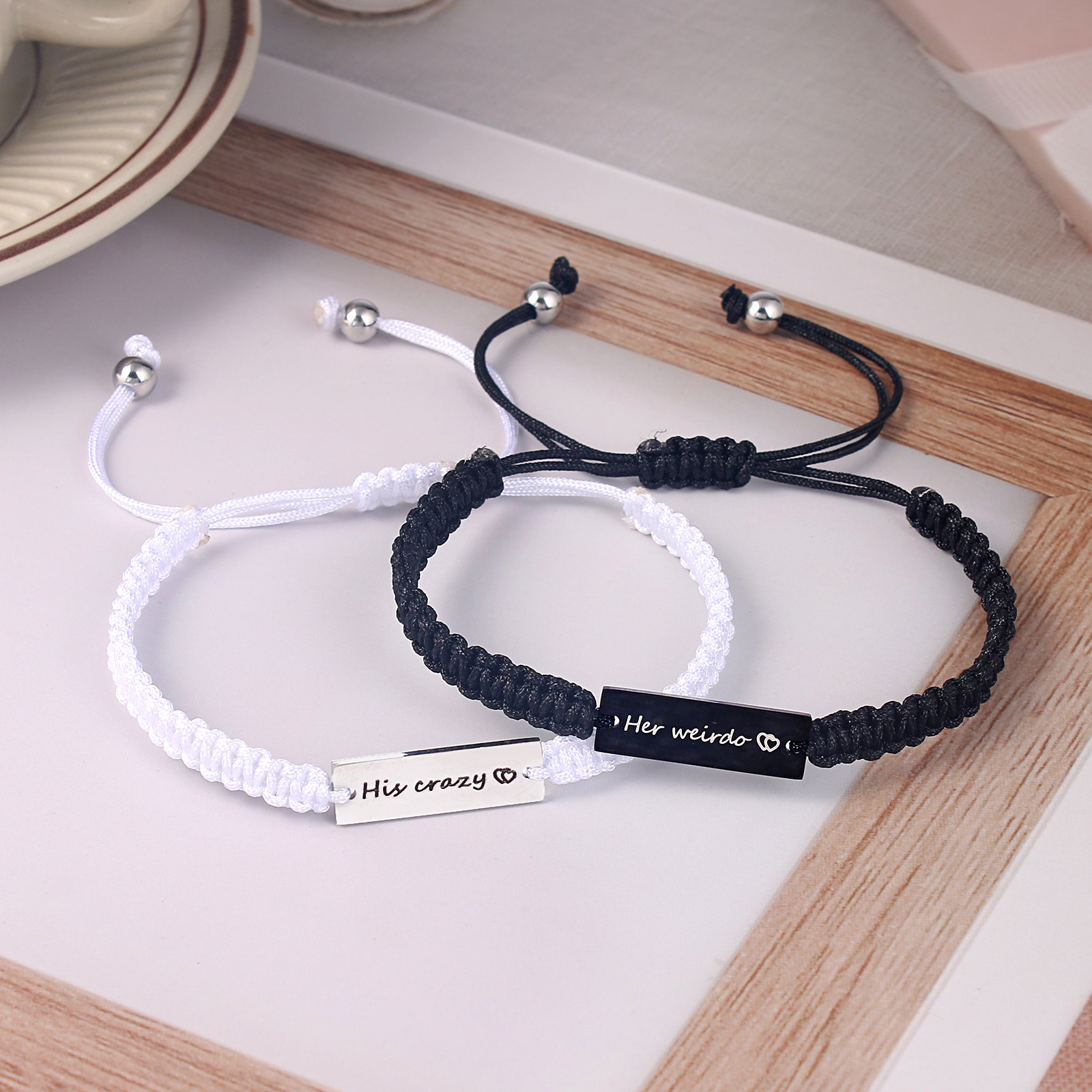 Simple Style Letter Stainless Steel Nylon Handmade Couple Bracelets display picture 11