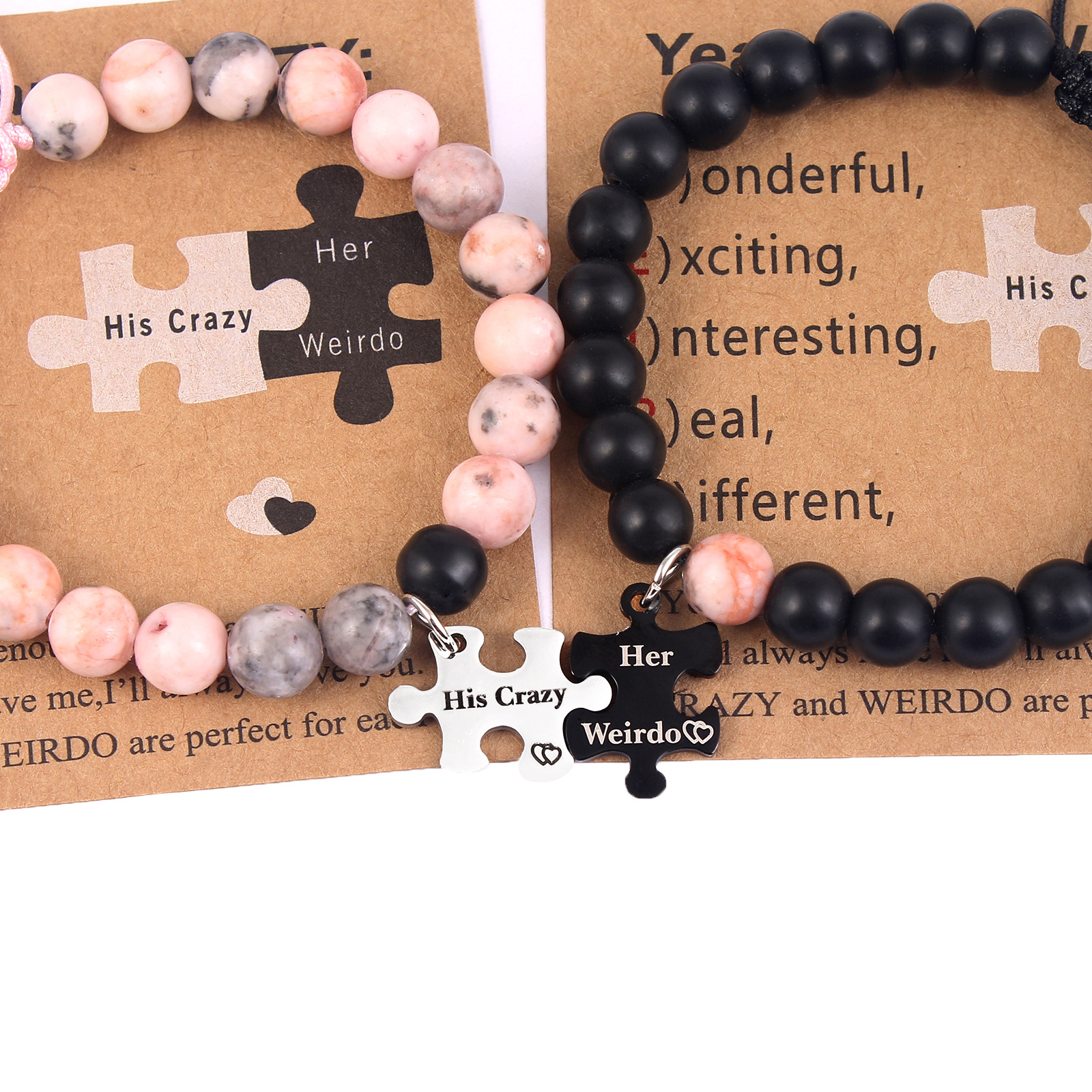 Casual Letter Jigsaw Stainless Steel Natural Stone Beaded Handmade Couple Bracelets display picture 3