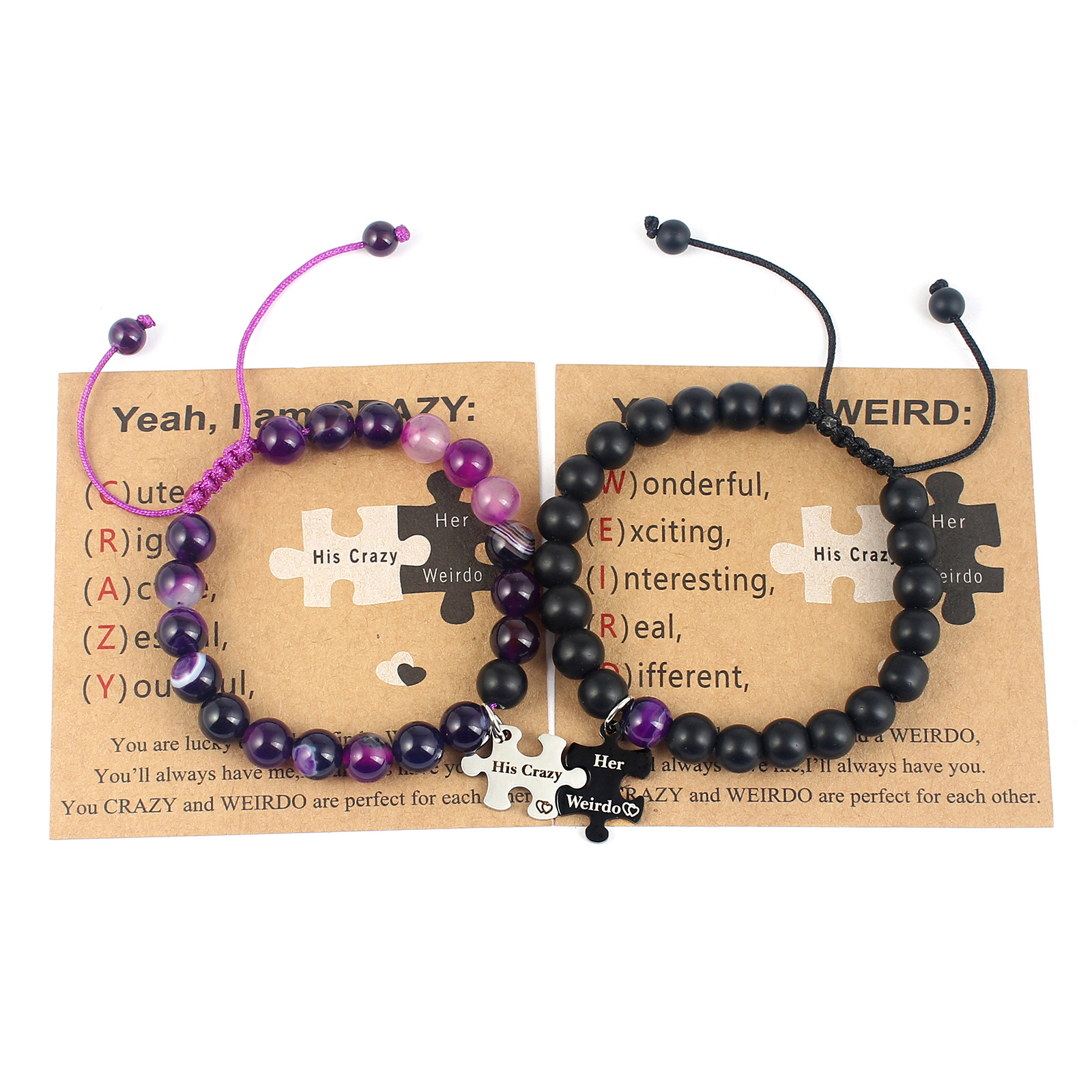 Casual Letter Jigsaw Stainless Steel Natural Stone Beaded Handmade Couple Bracelets display picture 15