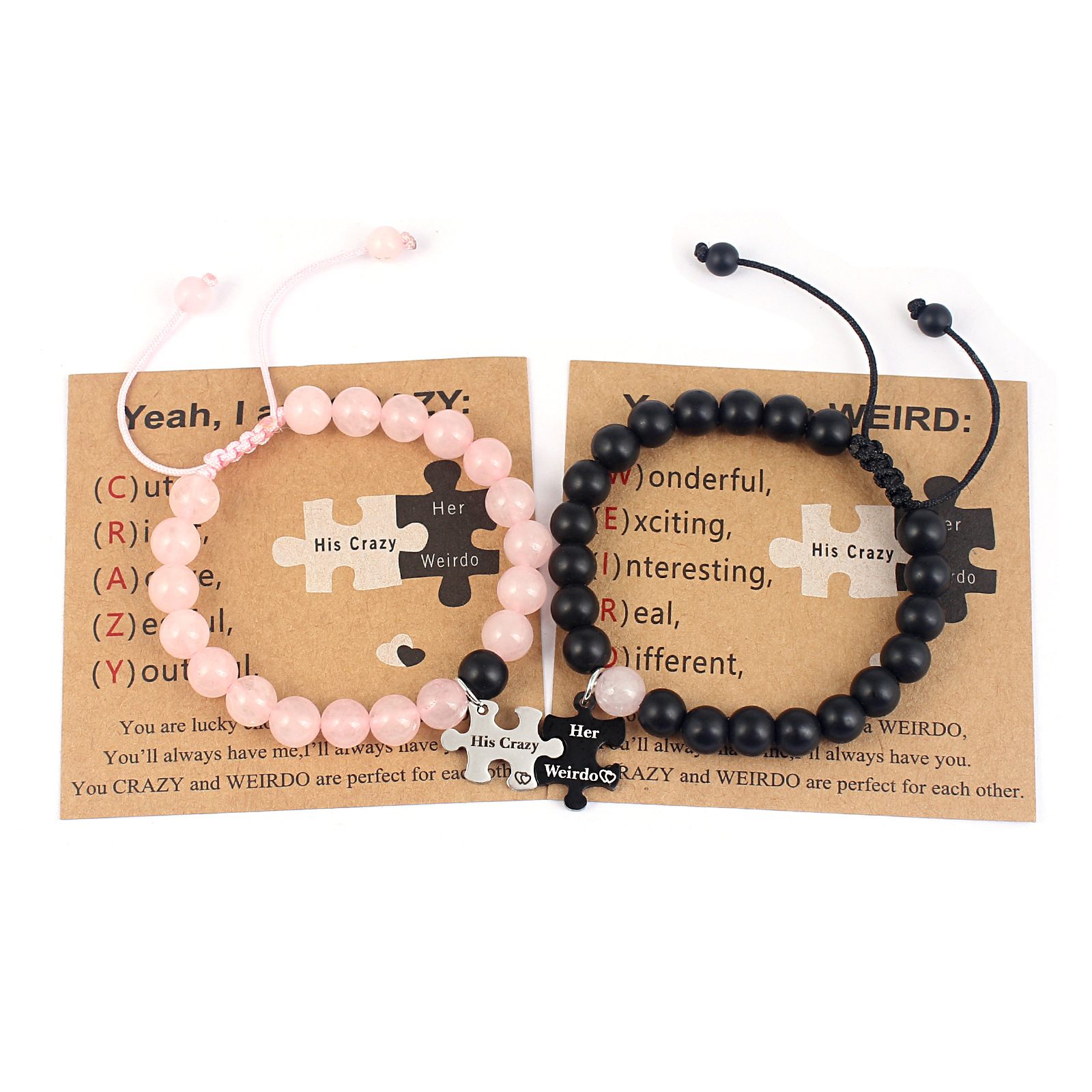 Casual Letter Jigsaw Stainless Steel Natural Stone Beaded Handmade Couple Bracelets display picture 18