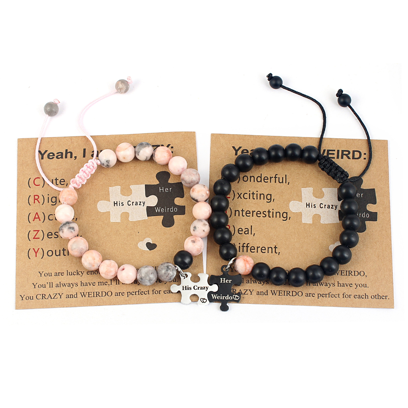 Casual Letter Jigsaw Stainless Steel Natural Stone Beaded Handmade Couple Bracelets display picture 19