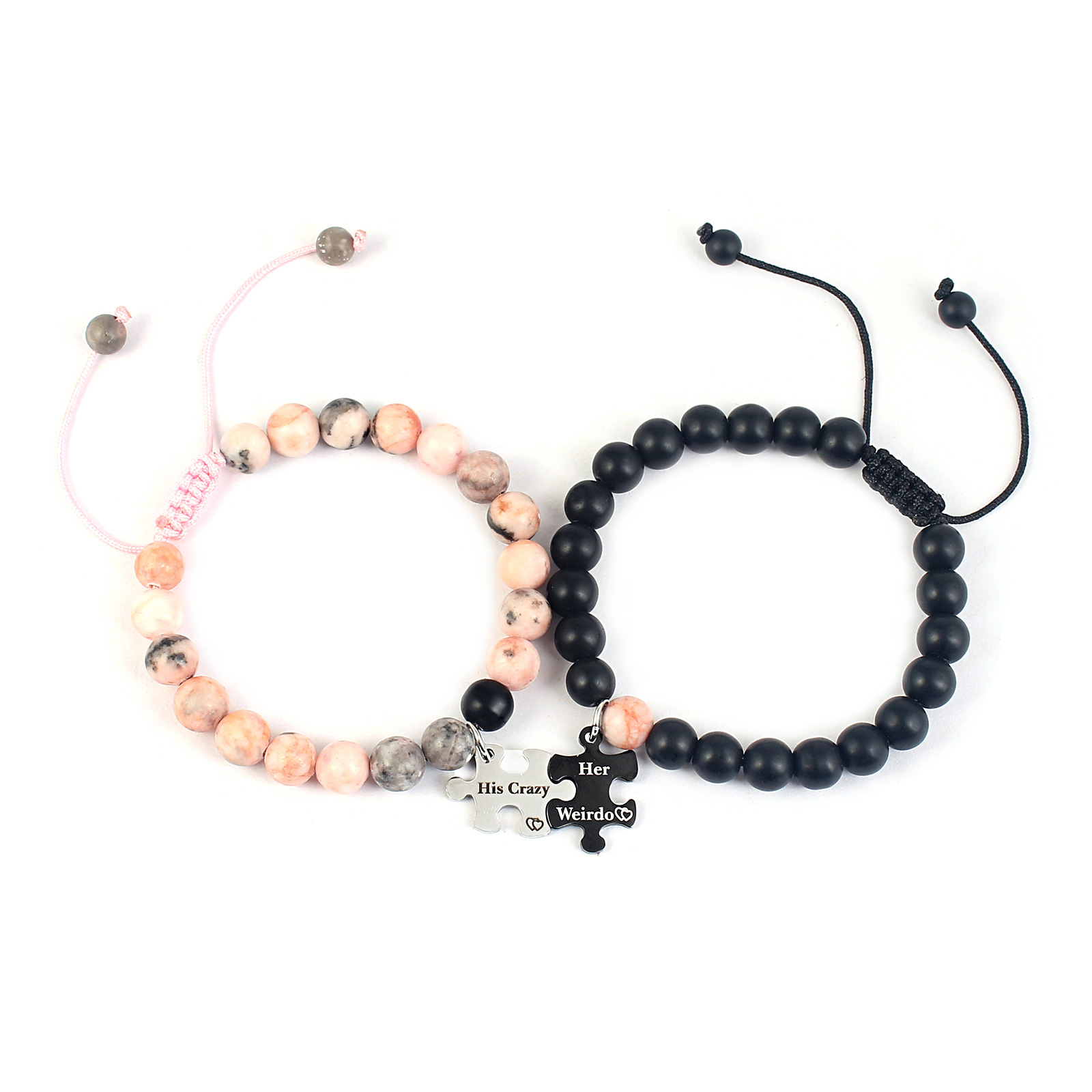 Casual Letter Jigsaw Stainless Steel Natural Stone Beaded Handmade Couple Bracelets display picture 22