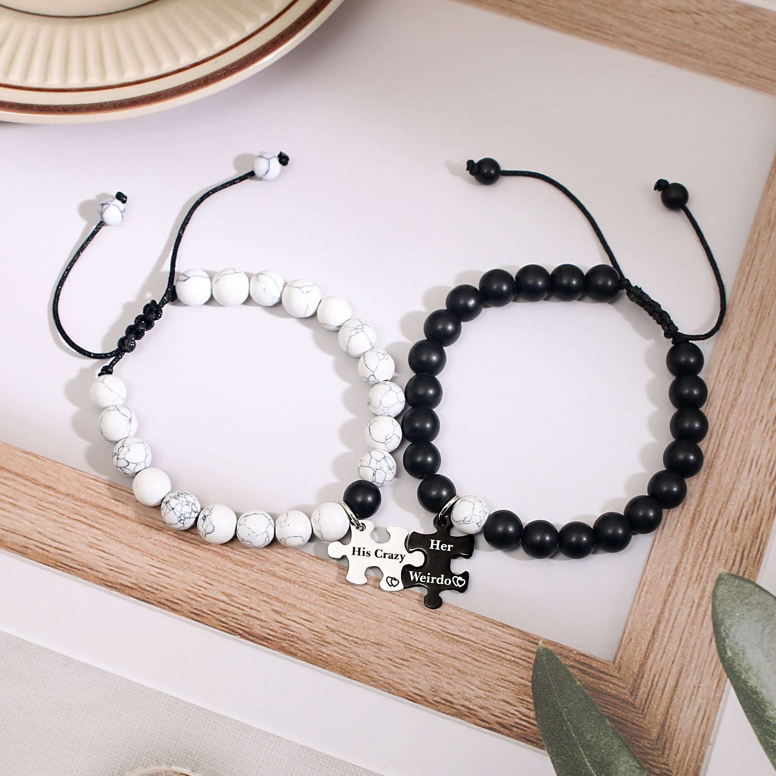 Casual Letter Jigsaw Stainless Steel Natural Stone Beaded Handmade Couple Bracelets display picture 24