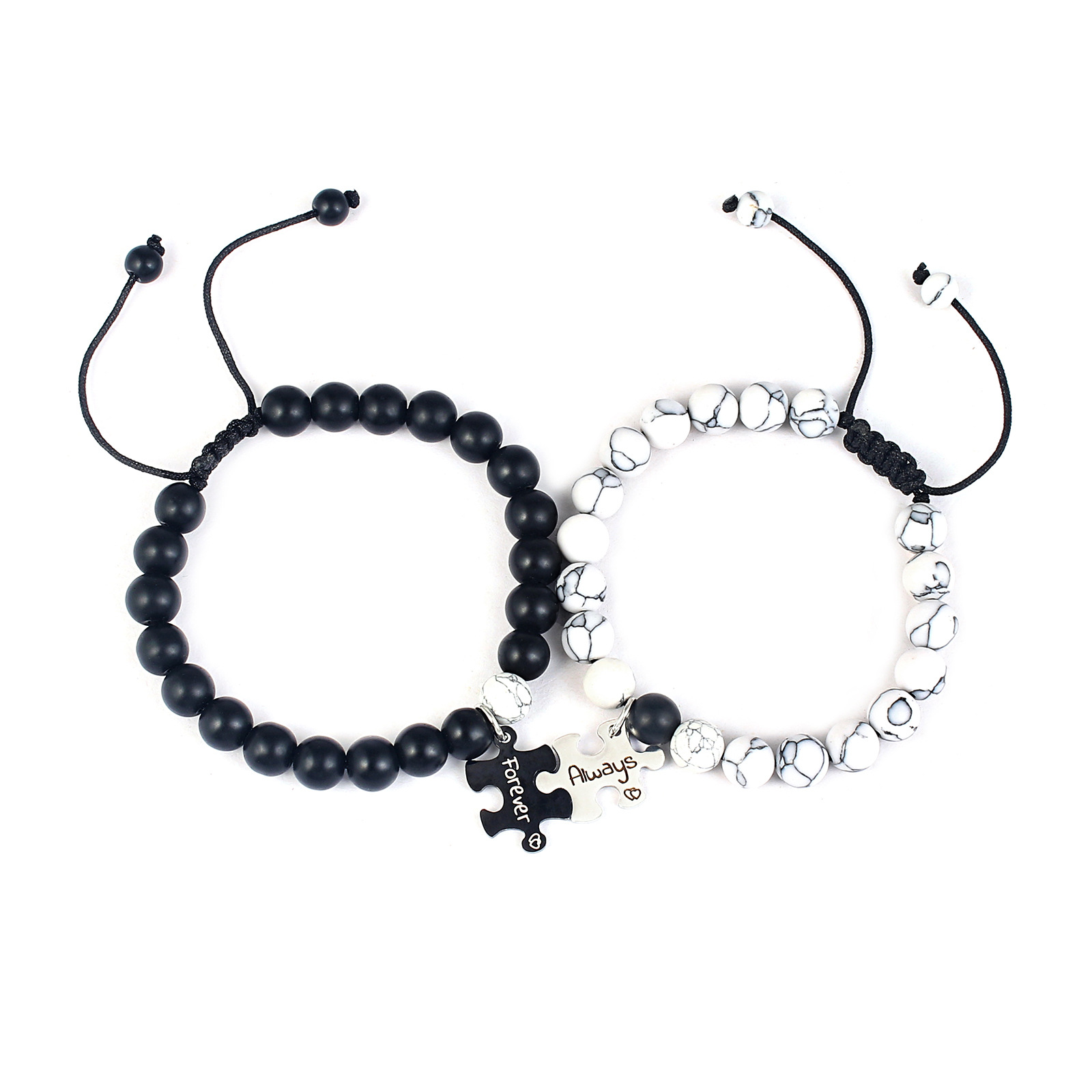 Casual Letter Jigsaw Stainless Steel Natural Stone Beaded Handmade Couple Bracelets display picture 26