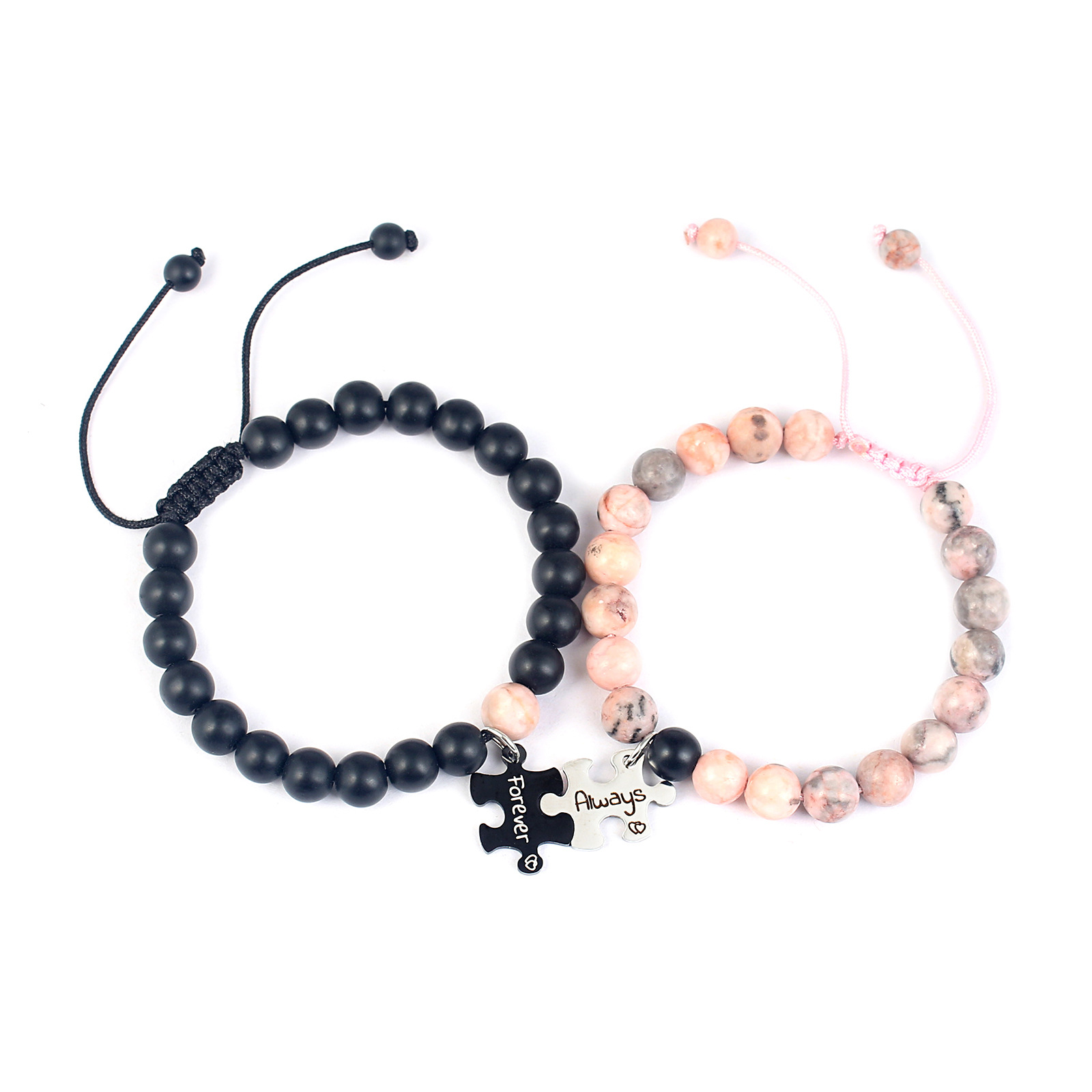 Casual Letter Jigsaw Stainless Steel Natural Stone Beaded Handmade Couple Bracelets display picture 27