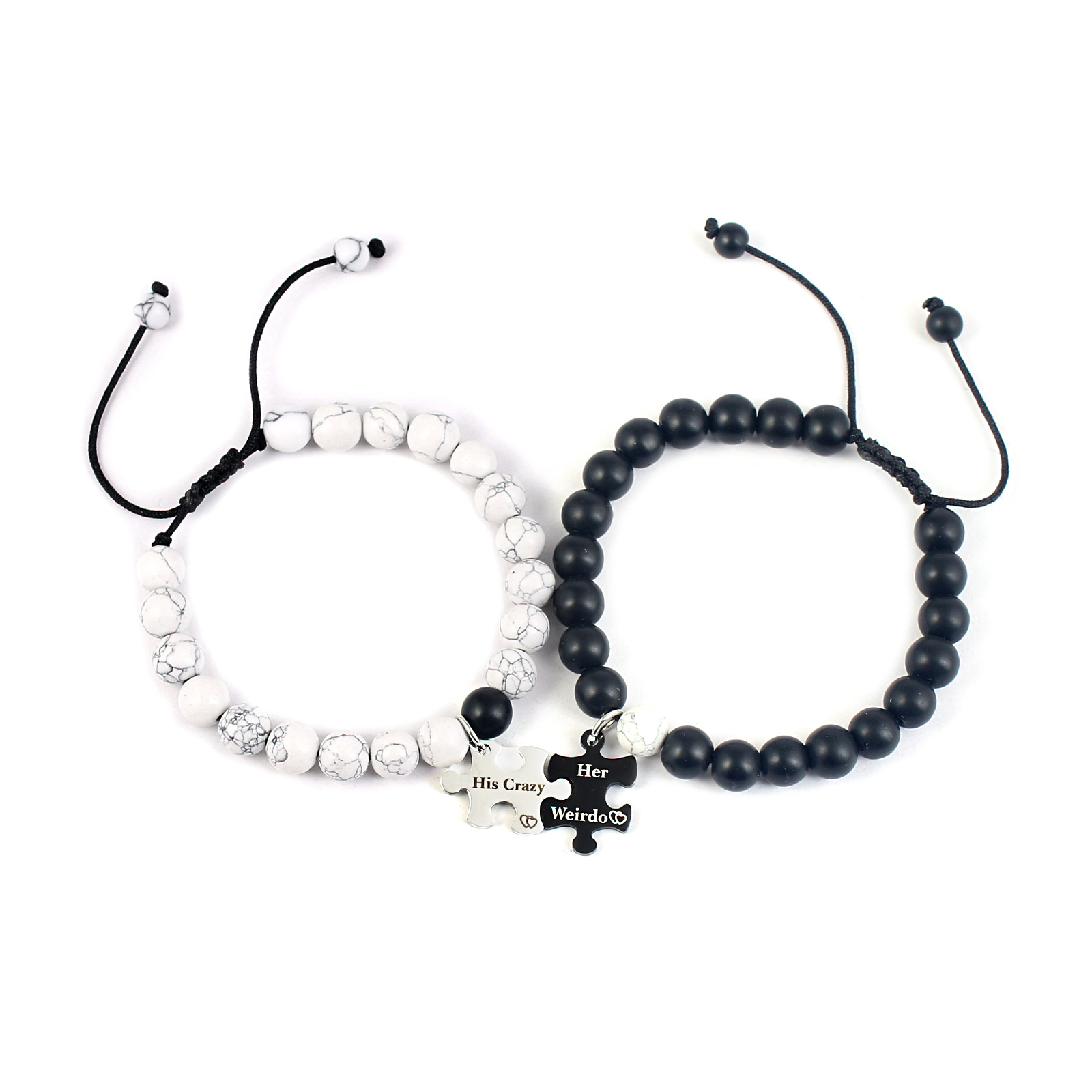 Casual Letter Jigsaw Stainless Steel Natural Stone Beaded Handmade Couple Bracelets display picture 30