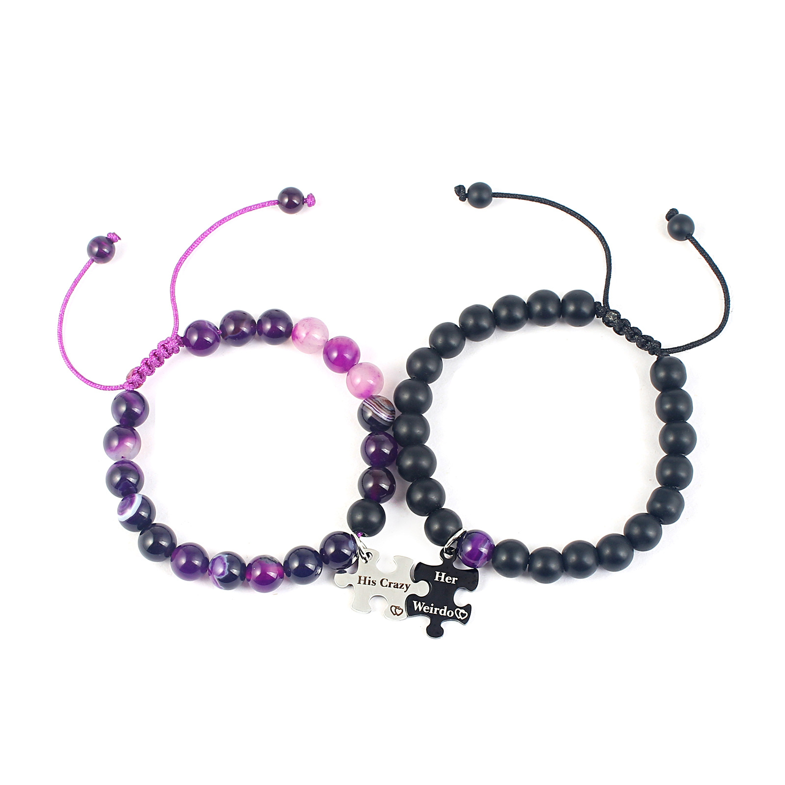 Casual Letter Jigsaw Stainless Steel Natural Stone Beaded Handmade Couple Bracelets display picture 31