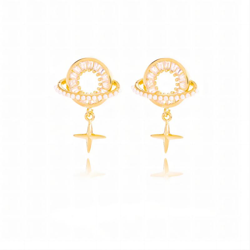 Wholesale Jewelry Luxurious Romantic Sweet Star Moon Copper Alloy Artificial Pearls Zircon 18k Gold Plated Plating Hollow Out Inlay Drop Earrings display picture 6