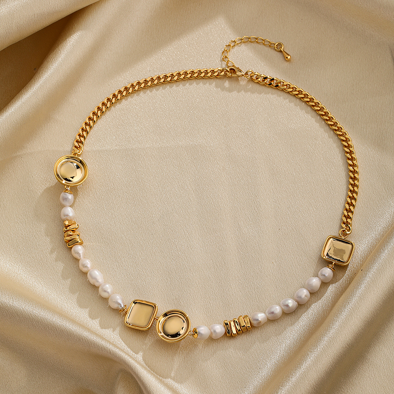 Ig-stil Elegant Runden Quadrat Kupfer Perlen Überzug Süßwasserperle Zirkon 18 Karat Vergoldet Halskette display picture 6