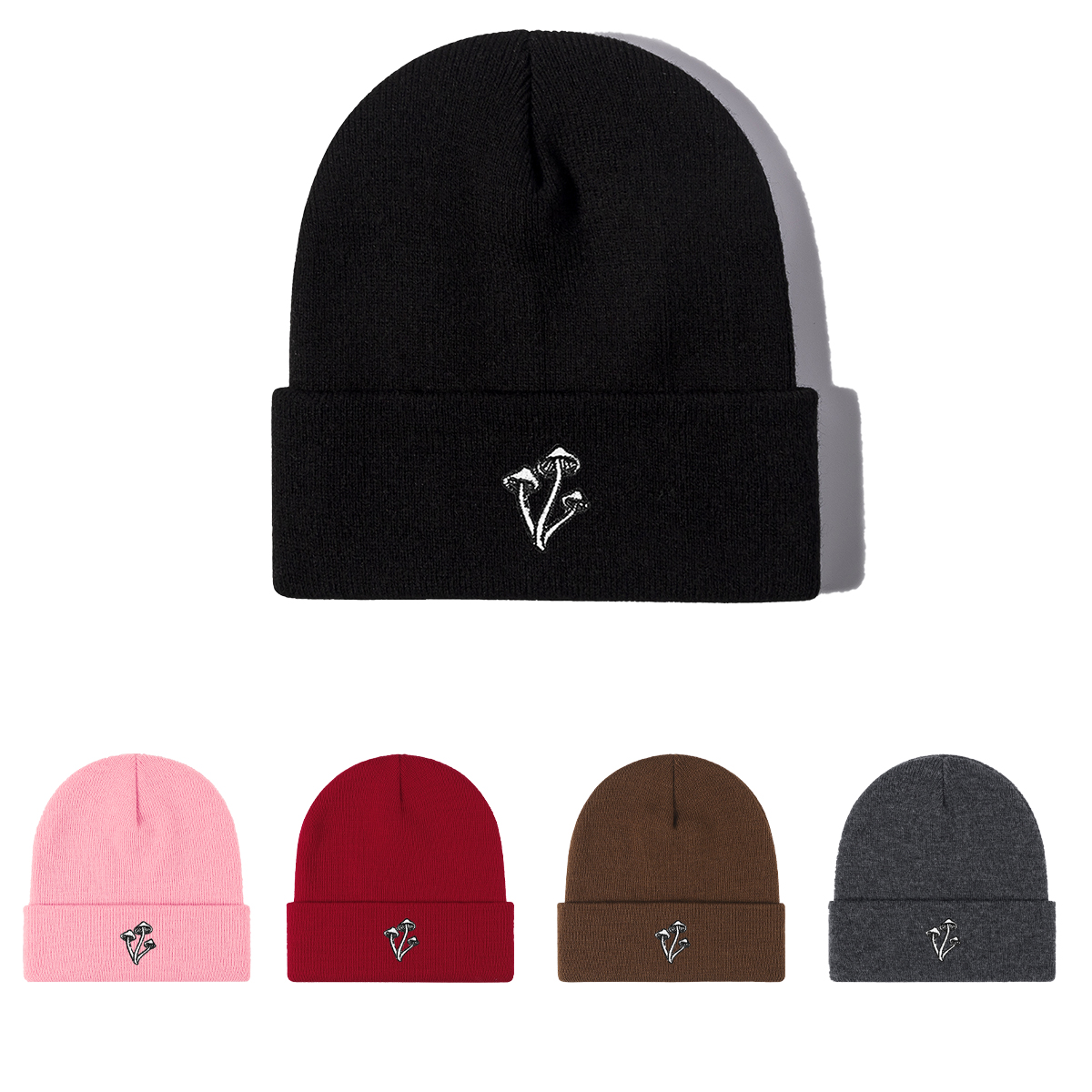 Unisex Casual Sports Mushroom Embroidery Eaveless Beanie Hat display picture 1