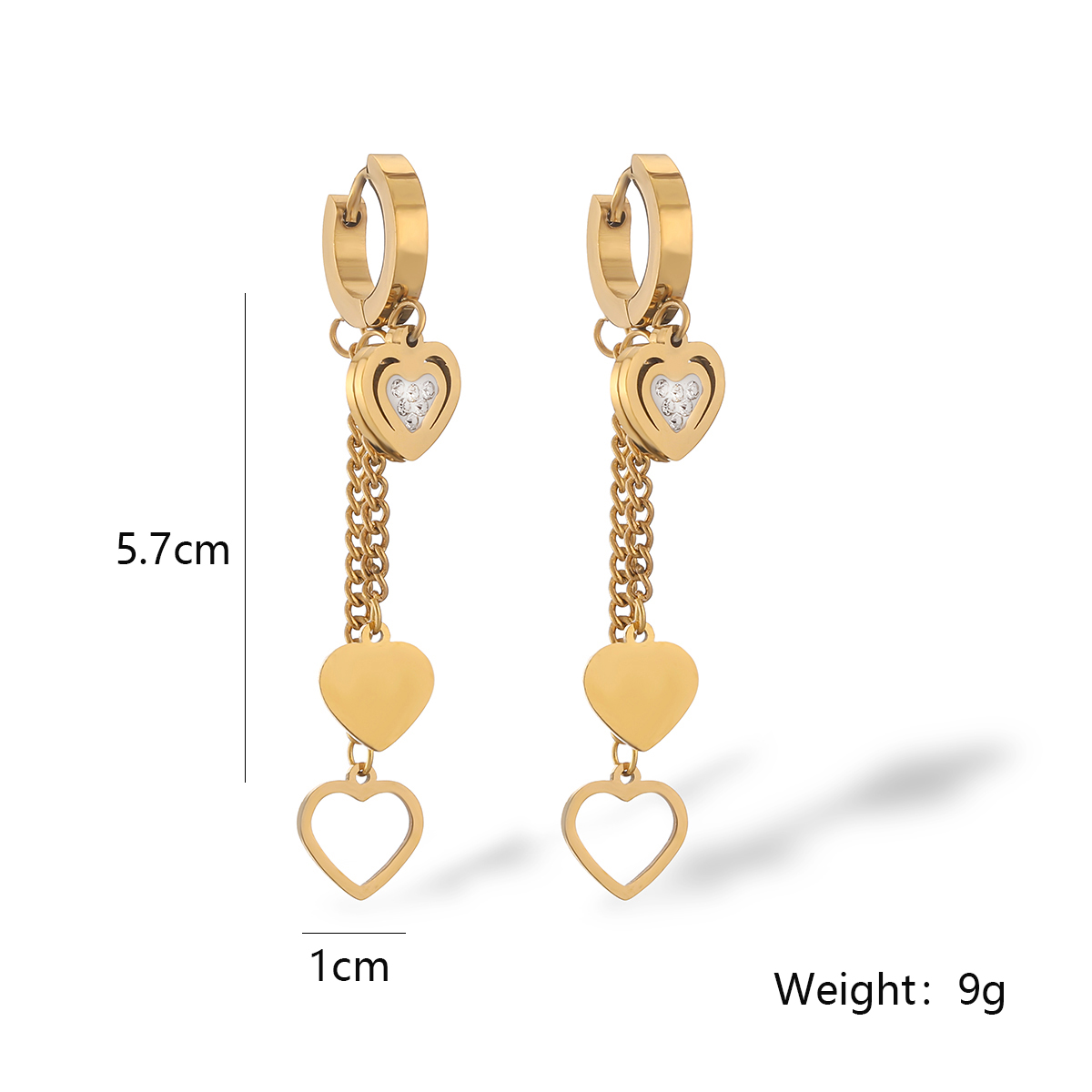 1 Pair Vintage Style Simple Style Heart Shape Plating Chain Inlay 304 Stainless Steel Zircon 18K Gold Plated Drop Earrings display picture 1