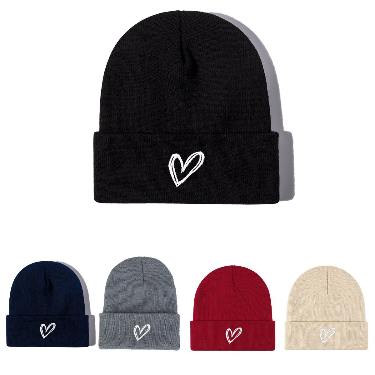 Unisex Casual Simple Style Heart Shape Embroidery Eaveless Beanie Hat display picture 2