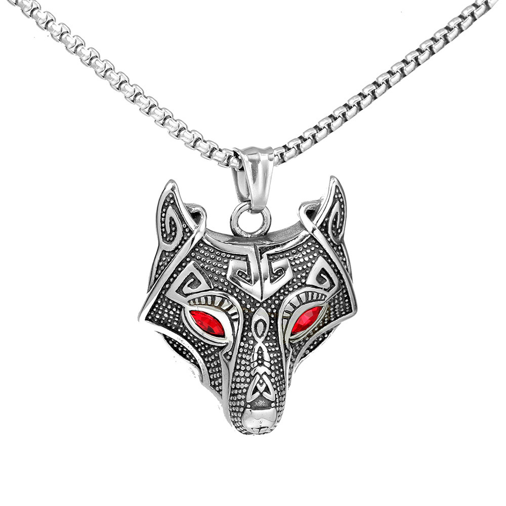 Hip Hop Lobo Acero Inoxidable Diamantes De Imitación Hombres Collar Colgante display picture 4