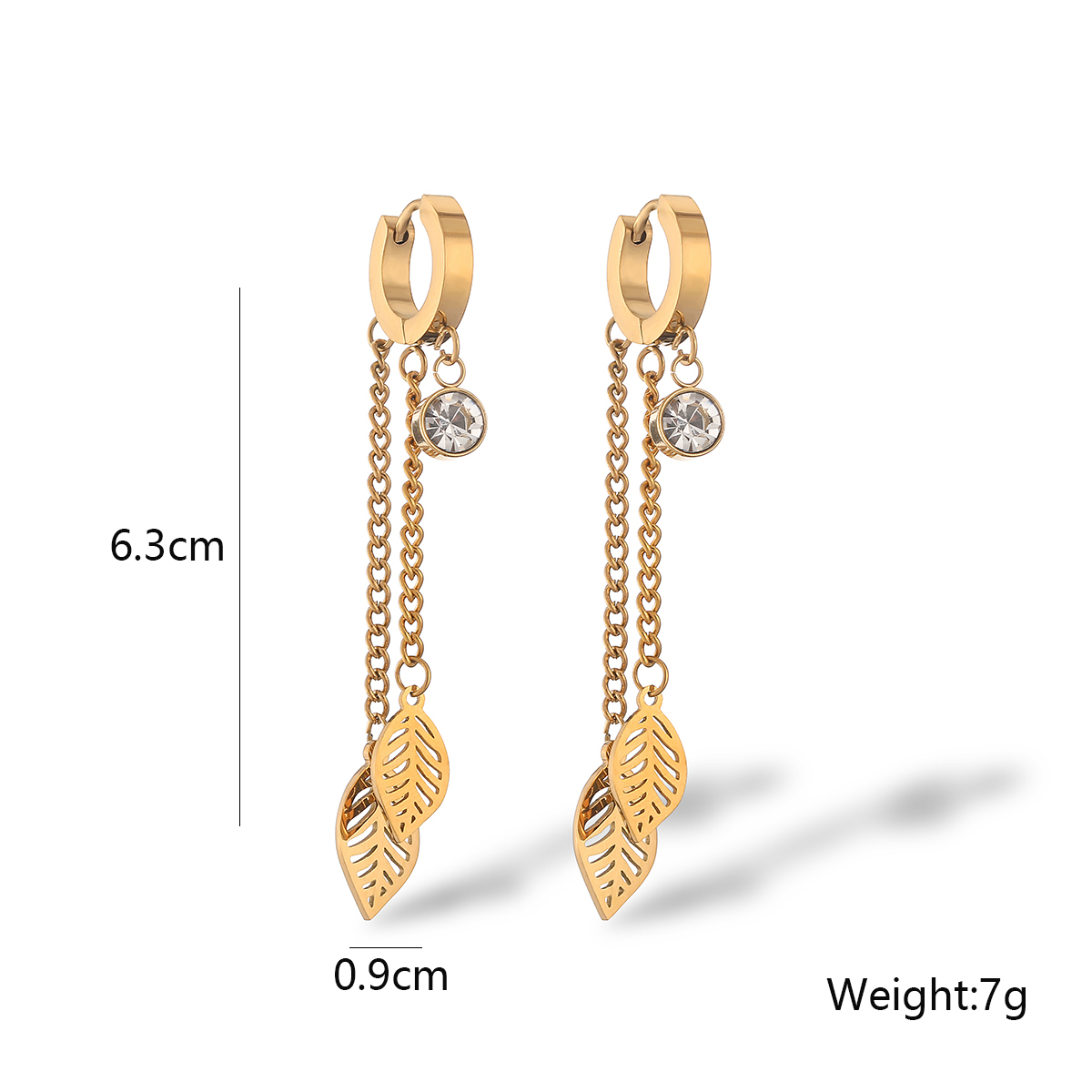 1 Pair IG Style Simple Style Leaf Tree Plating Hollow Out Inlay 304 Stainless Steel Zircon 18K Gold Plated Drop Earrings display picture 1