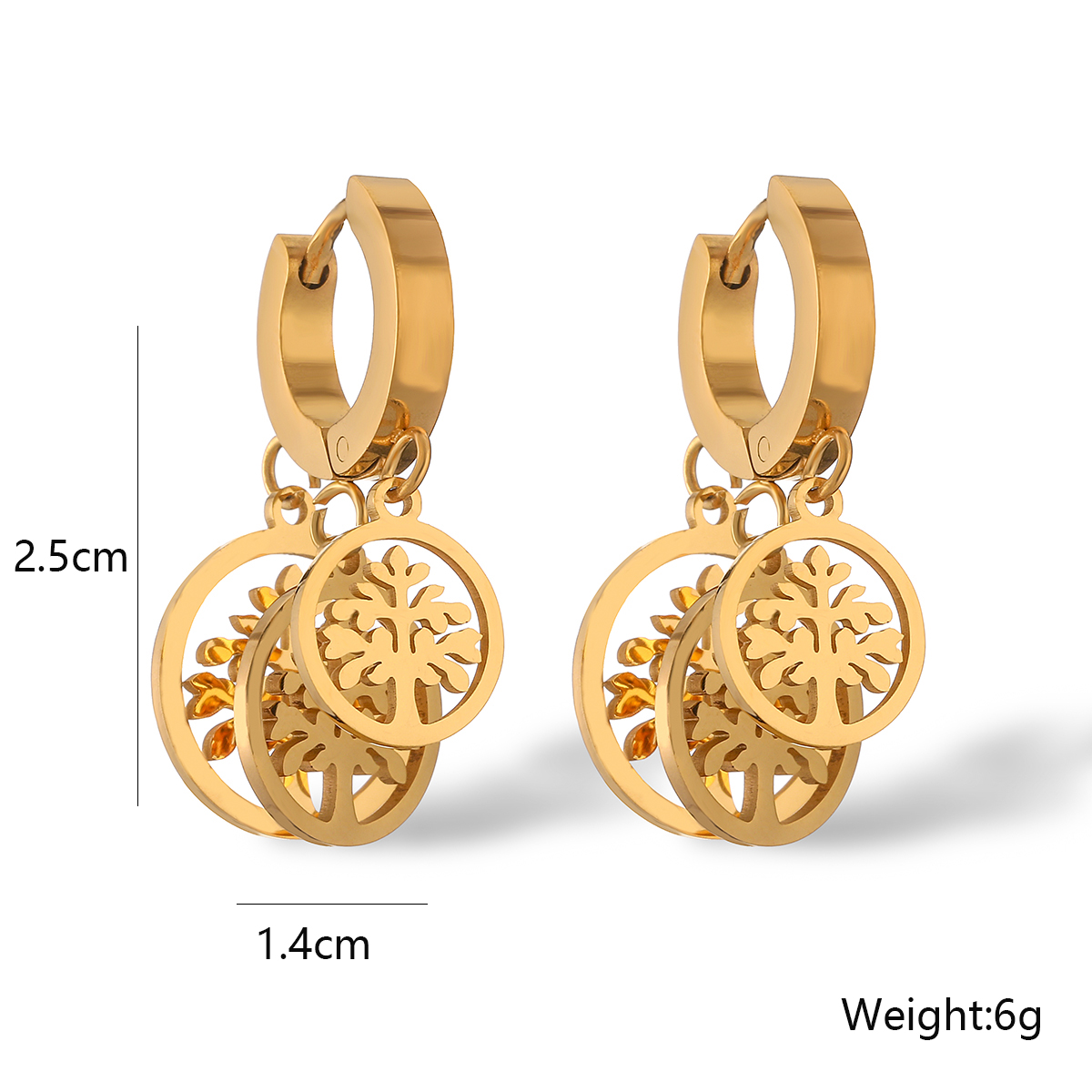 1 Pair IG Style Simple Style Leaf Tree Plating Hollow Out Inlay 304 Stainless Steel Zircon 18K Gold Plated Drop Earrings display picture 2