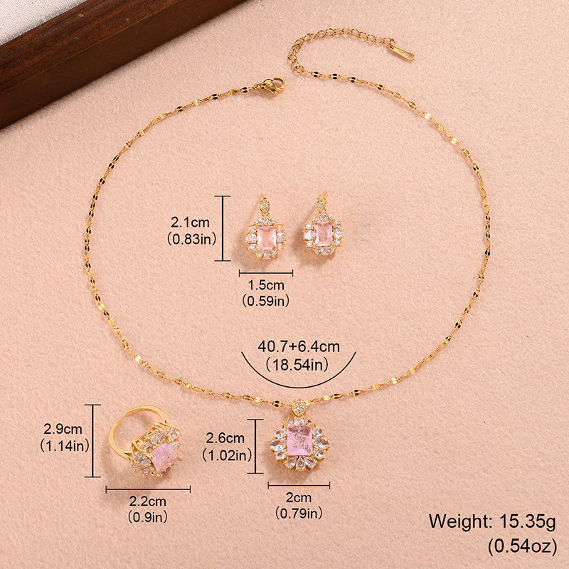 Lady Sweet Square Copper Plating Inlay Zircon Gold Plated Rings Earrings Necklace display picture 3