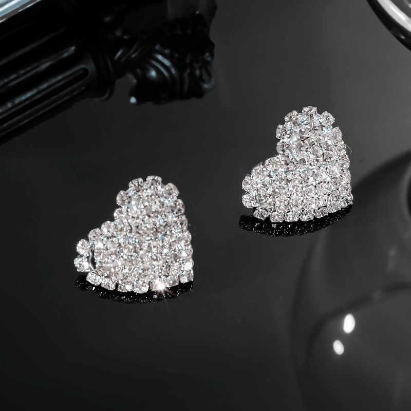 1 Pair Ig Style Shiny Heart Shape Plating Inlay Rhinestone Rhinestones Silver Plated Ear Studs display picture 2