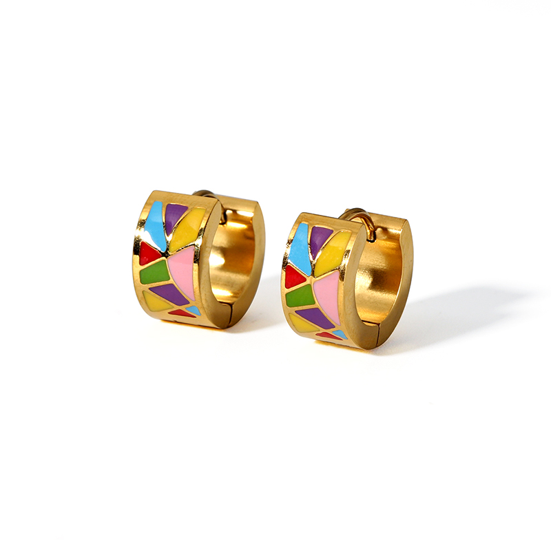 1 Pair IG Style Color Block Epoxy Plating 201 Stainless Steel 18K Gold Plated Earrings display picture 5