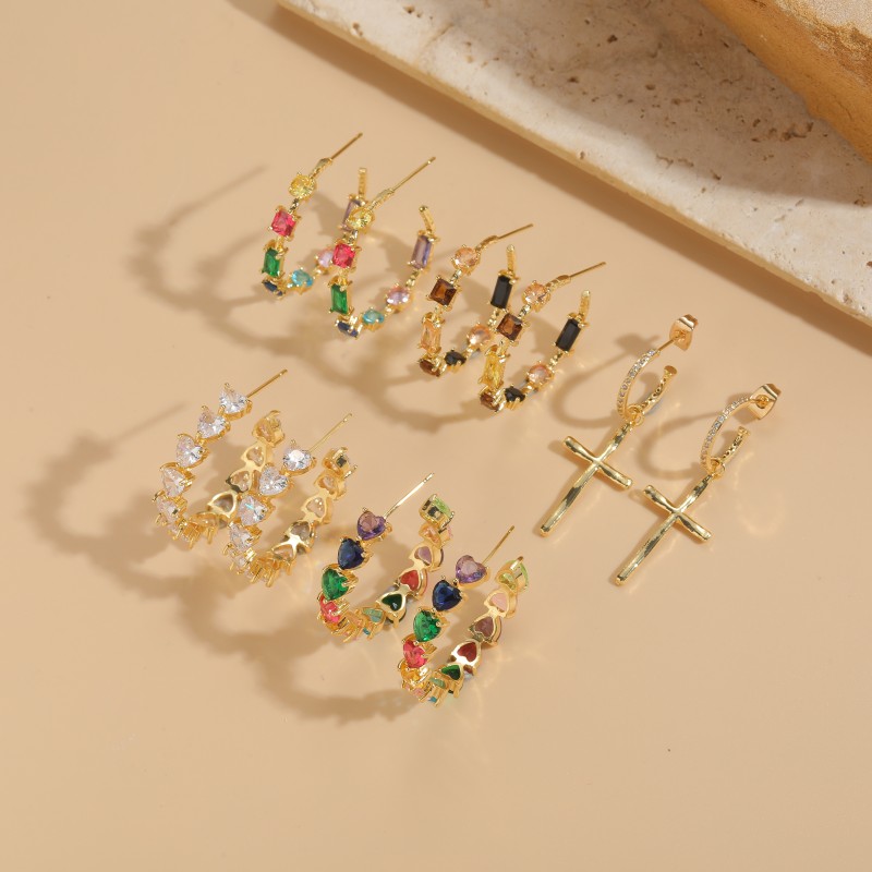 1 Pair Ig Style Sweet Cross Heart Shape Plating Inlay Copper Zircon 14k Gold Plated Drop Earrings Ear Studs display picture 3