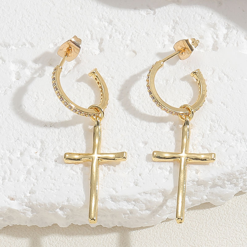1 Pair Ig Style Sweet Cross Heart Shape Plating Inlay Copper Zircon 14k Gold Plated Drop Earrings Ear Studs display picture 2