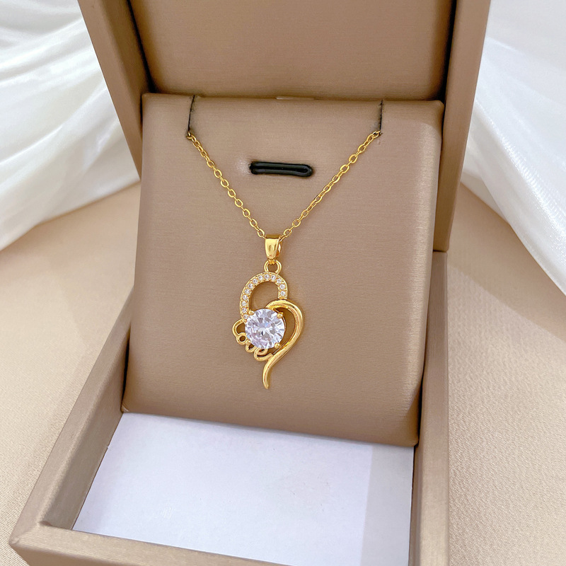 Wholesale Modern Style Simple Style Commute Heart Shape Titanium Steel Copper Plating Inlay Zircon Pendant Necklace display picture 4