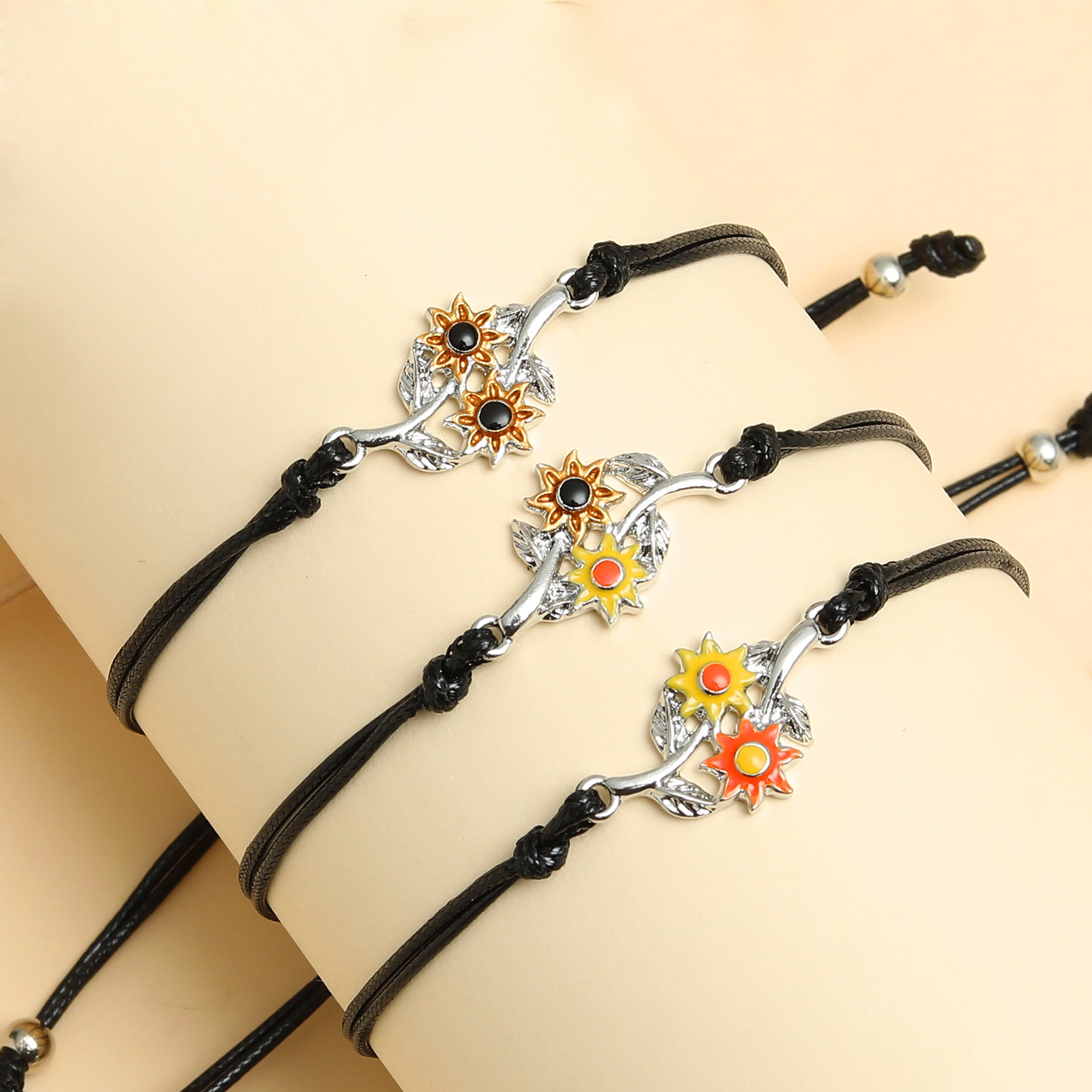 Weihnachten Süss Pastoral Sonnenblume Blume Legierung Nylon Emaille Überzug Unisex Armbänder display picture 6