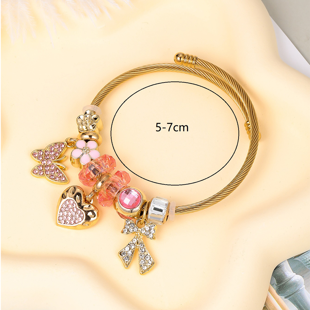 Glam Cute Sweet Fruit Heart Shape Butterfly 201 Stainless Steel 18K Gold Plated Zircon Bangle In Bulk display picture 1