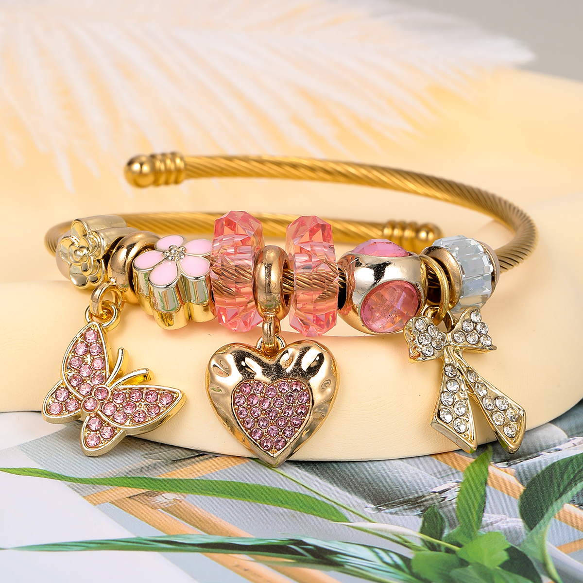 Glam Cute Sweet Fruit Heart Shape Butterfly 201 Stainless Steel 18K Gold Plated Zircon Bangle In Bulk display picture 2