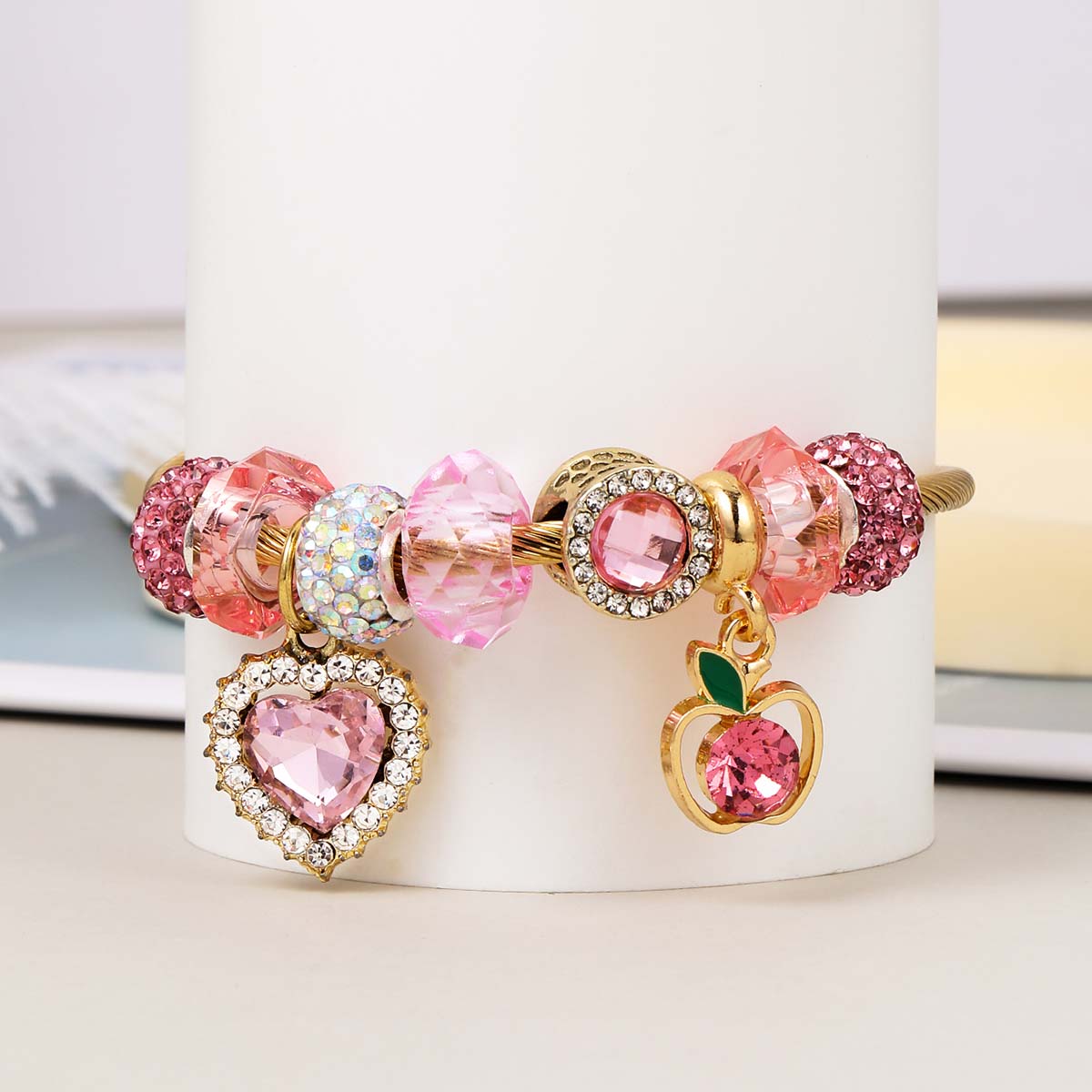 Glam Cute Sweet Fruit Heart Shape Butterfly 201 Stainless Steel 18K Gold Plated Zircon Bangle In Bulk display picture 6