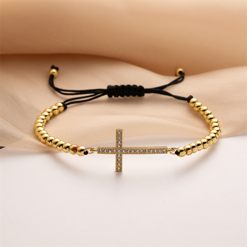 Ig Style Simple Style Cross Copper Beaded Plating Inlay Zircon Bracelets display picture 3