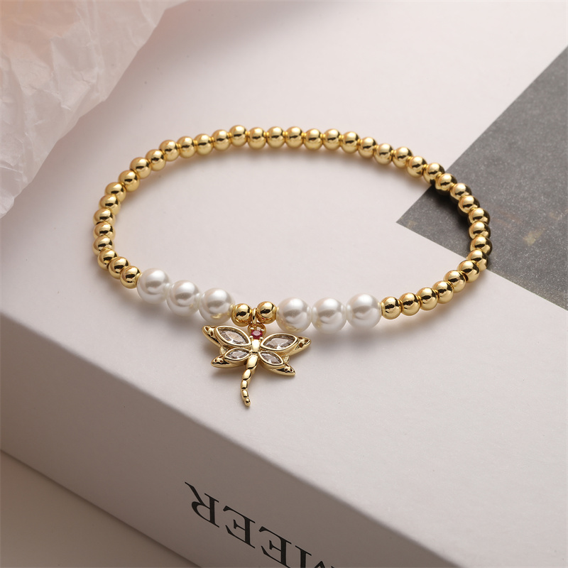 Casual Simple Style Argyle Dragonfly Butterfly Copper Beaded Inlay Zircon Bracelets display picture 4