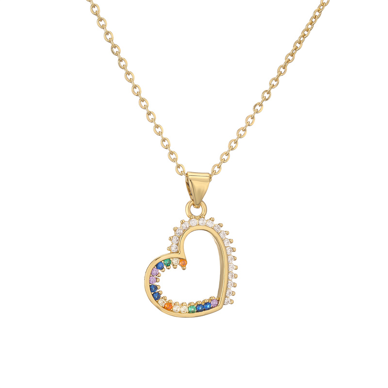 Ig Style Simple Style Heart Shape Copper Plating Inlay Zircon Gold Plated Pendant Necklace display picture 9