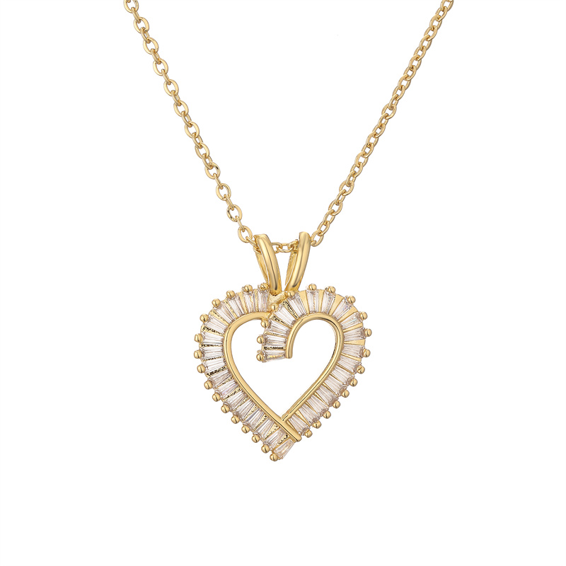 Ig Style Simple Style Heart Shape Copper Plating Inlay Zircon Gold Plated Pendant Necklace display picture 12