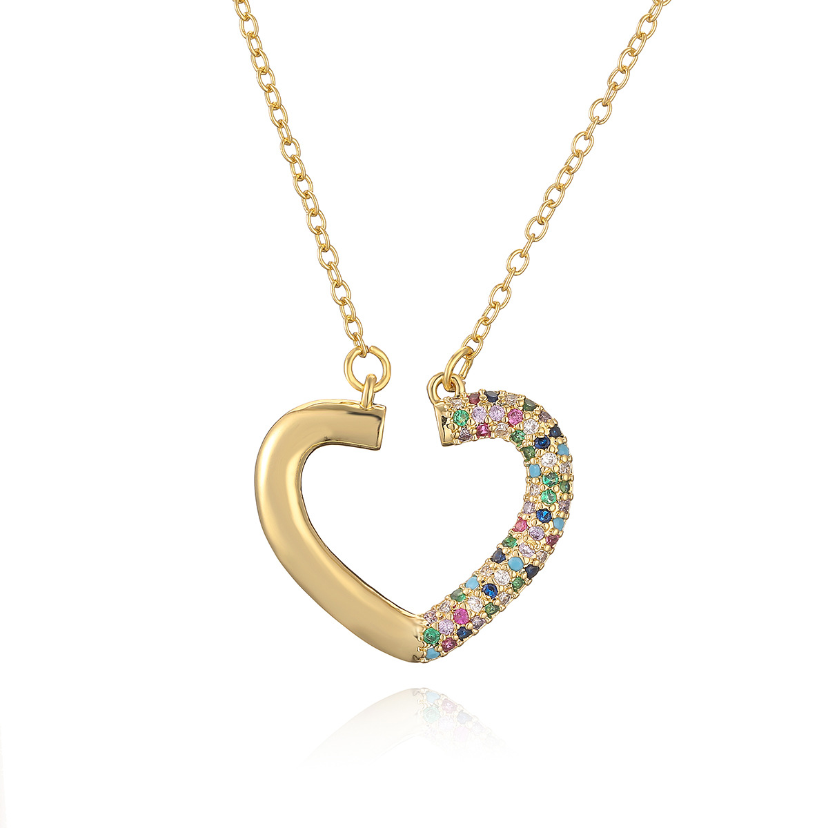 Ig Style Simple Style Heart Shape Copper Plating Inlay Zircon Gold Plated Pendant Necklace display picture 16