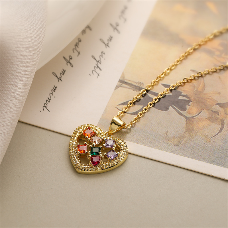 Ig Style Simple Style Heart Shape Copper Plating Inlay Zircon Gold Plated Pendant Necklace display picture 6