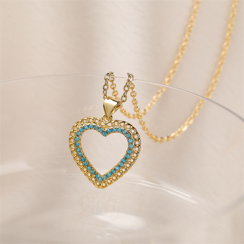 Ig Style Simple Style Heart Shape Copper Plating Inlay Zircon Gold Plated Pendant Necklace display picture 8