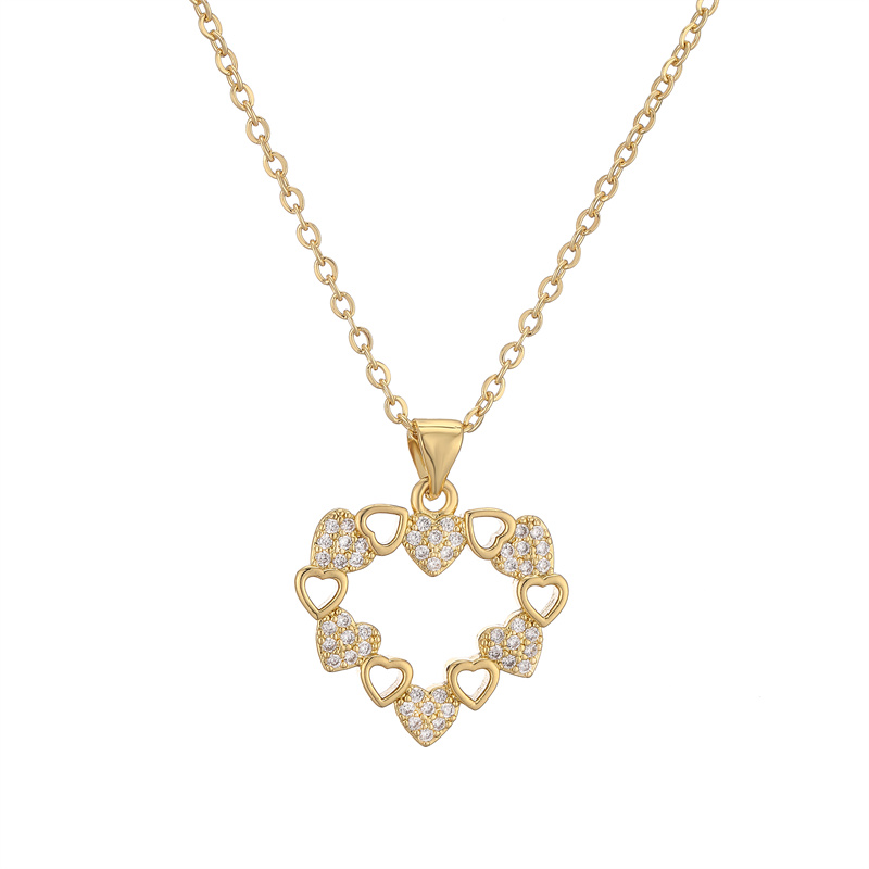 Ig Style Simple Style Cross Heart Shape Copper Plating Inlay Zircon Gold Plated Pendant Necklace display picture 12